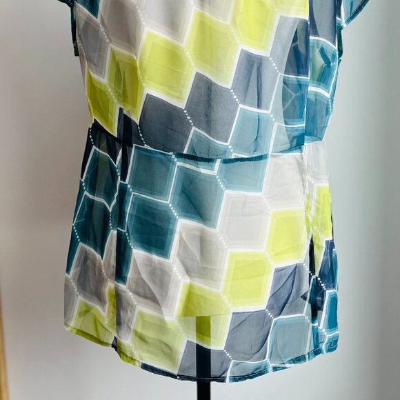 Banana Republic Teal Green & Gray Sheer Wrap Blouse with Flutter Sleeves – US XL - Picture 7 of 12